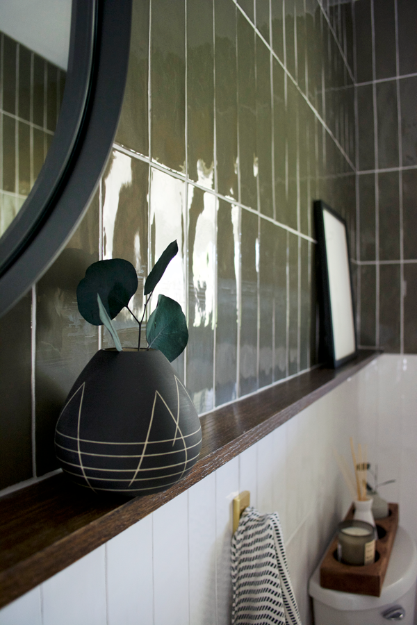 Floating Wood Shelf between tile