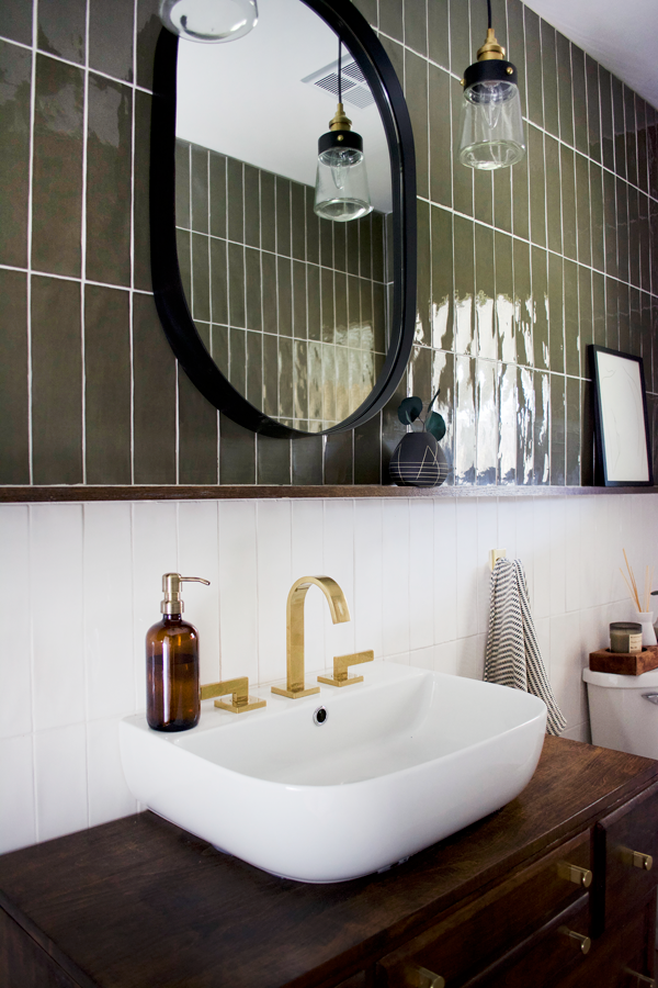 Modern Vintage Bathroom Design with Vertical Stacked Tile