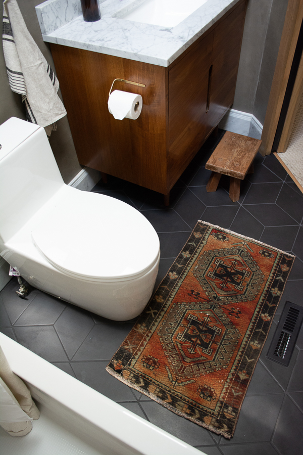 Matte Black Floor Tile in Bathroom