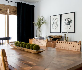 Repurposed old dining room table with new geometric wood top